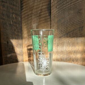 Mid century vintage atomic compass starburst turquoise and white Tumbler glass